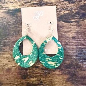 Plunder Green and Gold Teardrop Wood Earrings